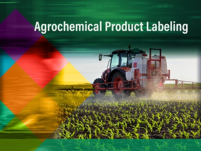 Tractor in field with text "Agrochemical Product Labeling"